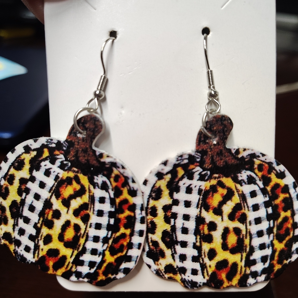 Leopard & Plaid Pumpkin Earrings – Fall Statement Dangles